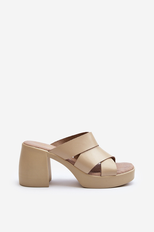 Zazoo 40373 Leather Sandals with Block Heel Beige