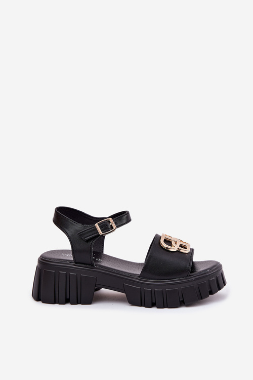 Women's Leather Sandals With Gold Detail Vinceza 79541 Black