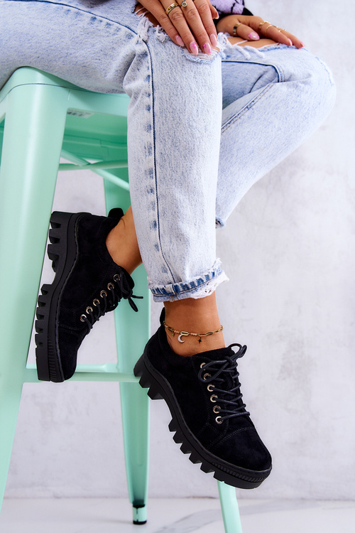 Women's Suede Shoes Tied Black Mayson