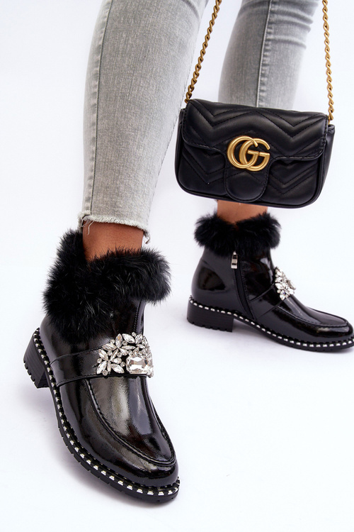 Botki Biżuteryjna Ozdoba Futerko S.Barski MR870-73 Czarne