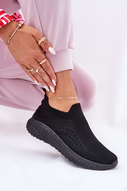 Materiałowe Buty Sportowe Damskie Wsuwane Czarne Minstina