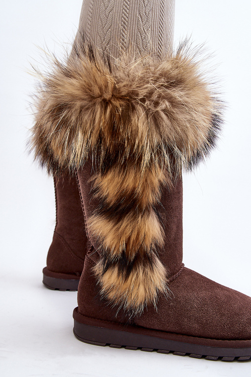 Women's Snow Boots With Fur Leather Suede Brown Balvin
