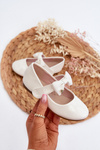 Children's Patent Leather Ballerina Flats with Velcro Bow White Cat