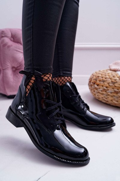 Women's Boots Flat Heel Lacquered Black Nicole 2420