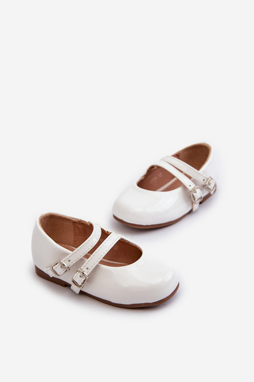 White Patent Leather Children's Ballerina Flats with Straps Margenis