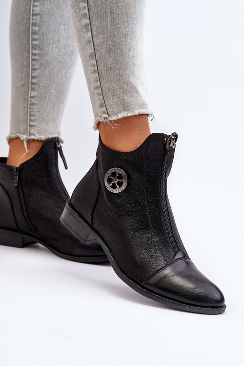 Women's Ankle Boots with Flat Heel and Zip Beige Loratie