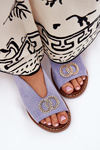 Women's Sandals With Decoration On Flat Blue Heel Eco Suede Beige Ralisses
