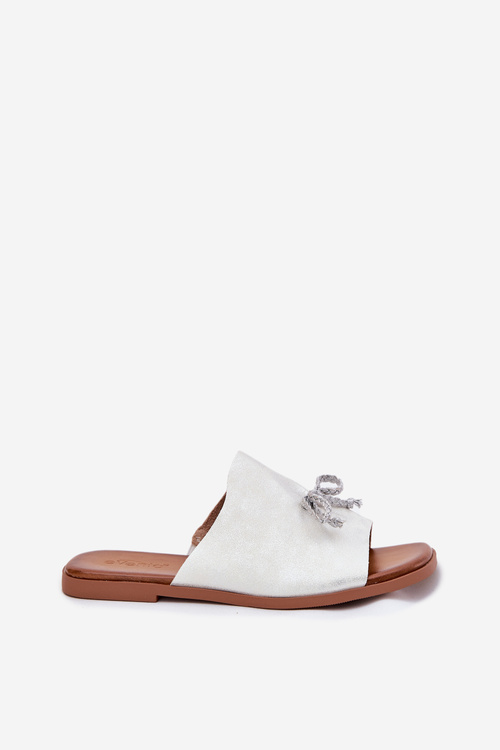 Women's sandals on flat heel with decorative tying silver Norela