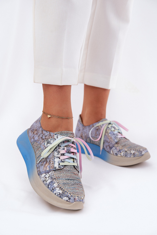 Women's Leather Sneakers Loafers On Platform Maciejka 06776A-06 Blue