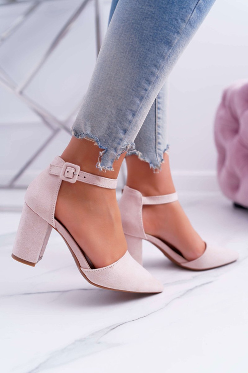 Czółenka Damskie Na Słupku W Szpic Beżowe MadamStyle