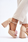 Fashionable Sandals With Crystals On Chunky Heels Beige Garrett