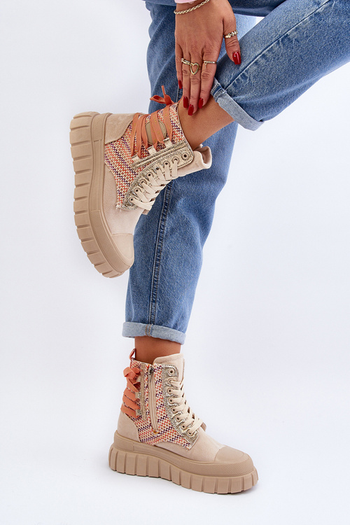 Women's High Suede Sneakers Beige Eleamia