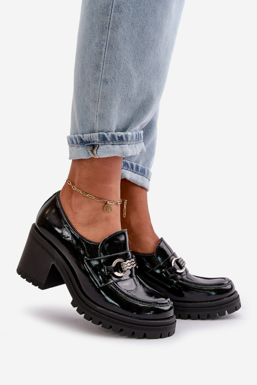 Zazoo 20175 Patent Leather Ladies Heels Natural Leather Black