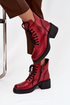 Women's Leather Ankle Boots with Block Heel Insulated Vinceza 39950 Red