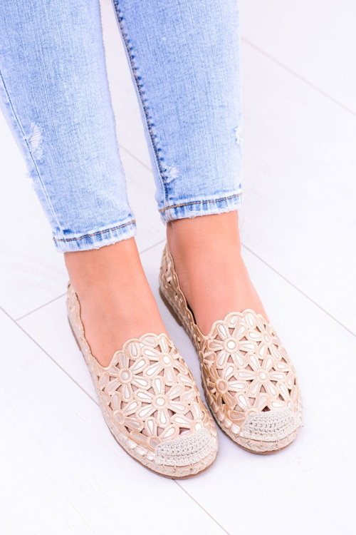 Lu Boo Women's Ballerinas Gold Espadrilles in Flowers Macarena