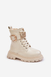 Girls Patent Boots Insulated With Decorative Strap Beige Gilian