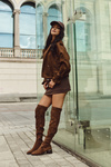 Women's Over Knee Boots On Heels With Gold Detail Brown Carina