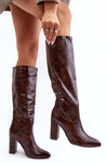 Women's Knee-High Boots with Stiletto Heels and Snake Pattern Delul