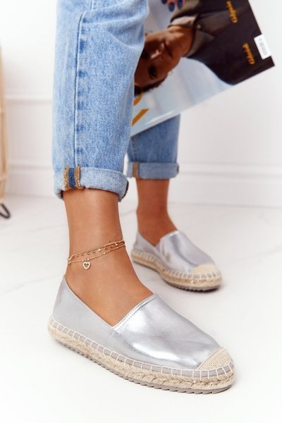 Espadryle Skórzane Pleciona Podeszwa Big Star Srebrne HH274504