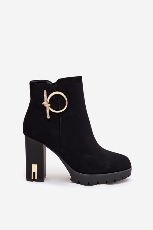 Women's insulated ankle boots on heel with gold decoration Black Ysolde