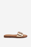 Women's Sandals with Eco Leather Decoration on Flat Heel Golden Sadria