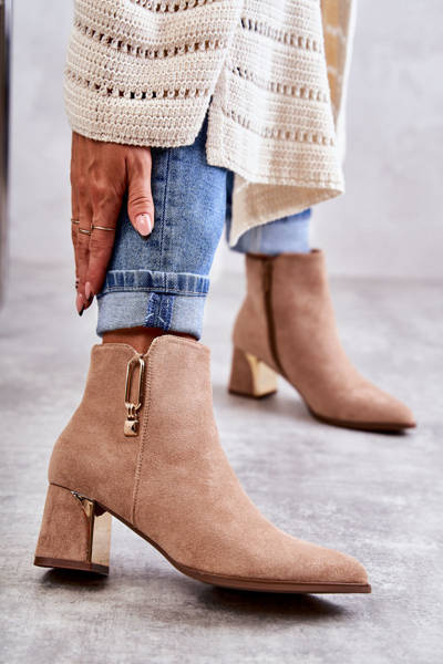 suede boots on a post with a decoration Beige Erine