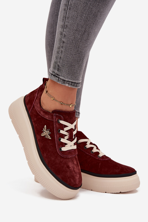 Suede Women's Platform Shoes with Bow Vinceza 41495 Burgundy