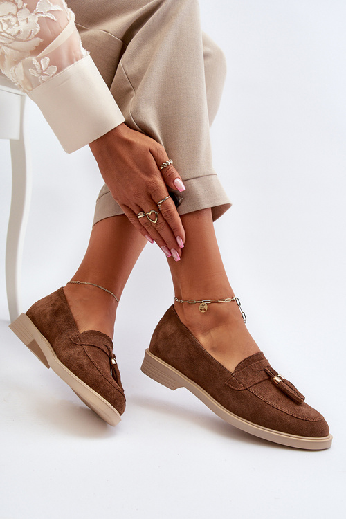 Mokasyny Zamszowe Damskie Płaski Obcas Zazoo 3420 Brązowe