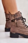 High Worker Boots With Zippers Dark Beige Maisa