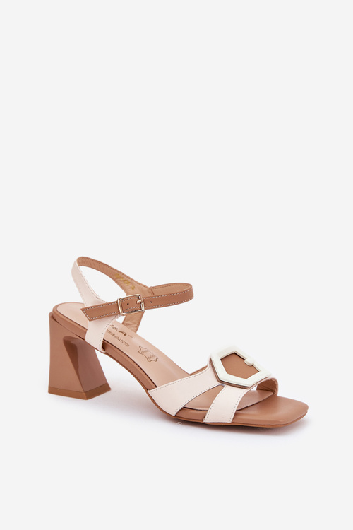 Leather Elegant Women's Sandals On A Heel Beige D&A MR38-570