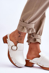 Women's Leather Slippers Clogs White Fanett