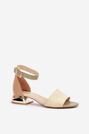 Leather sandals on gold heel beige Laura Messi 2143