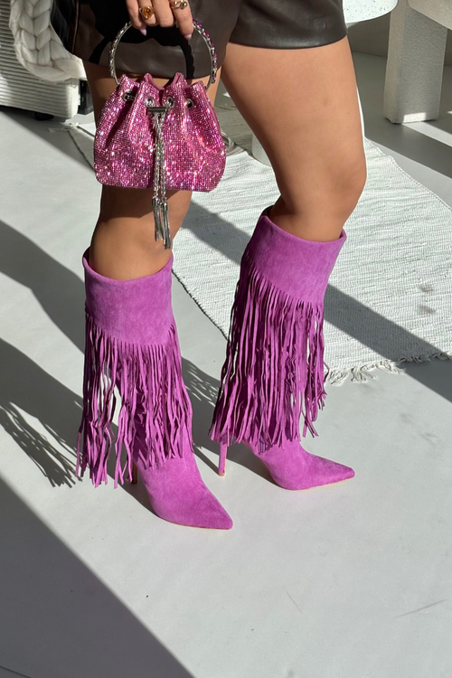 Women's High Heel Boots with Fringes Purple Isalune