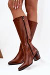 Leather High Heeled Boots With Buckle Lined Zazoo 70156 Brown