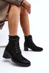Women's Low Heel Lace-up Black Ankle Boots Serellia