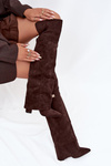 Kozaki Wywinięta Cholewka Za Kolano Obcas Słupek Ocieplane Czekoladowe Serelle