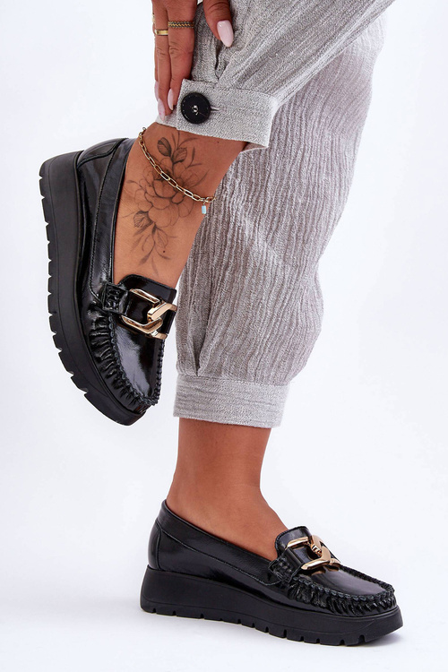 Leather Platform Moccasins with Decoration Black Desmond