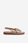 Elegant Women's Sandals with Gold Embellishment on Flat Heel Gold S.Barski KV27-053