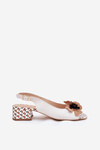 Leather Women's Sandals on a Block Heel with a Decorative Flower Laura Messi 2973 White