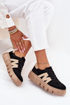 Damskie Sneakersy Platforma Zamsz Czarne Vinceza 79561