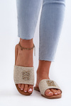 Flat Women's Sandals with Braids and Ornament White Omenna