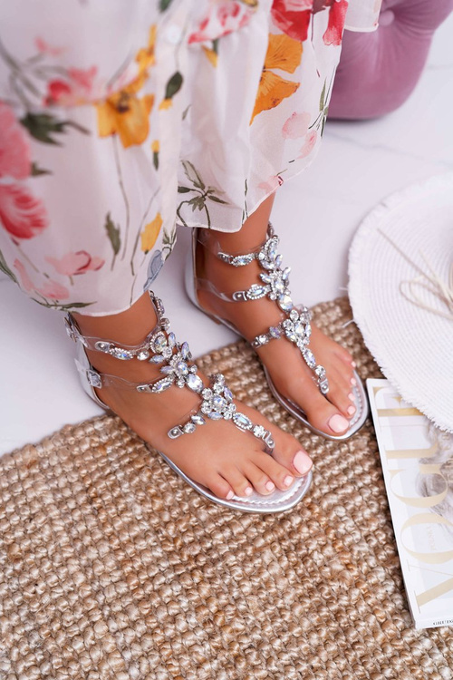Women's Silver Sandals with Ywena Crystals