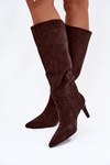 Women's High Heel Boots Warm with Eco Suede Chocolate Arelisse