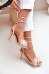 Stiletto Sandals With Feathers Beige Emilettra