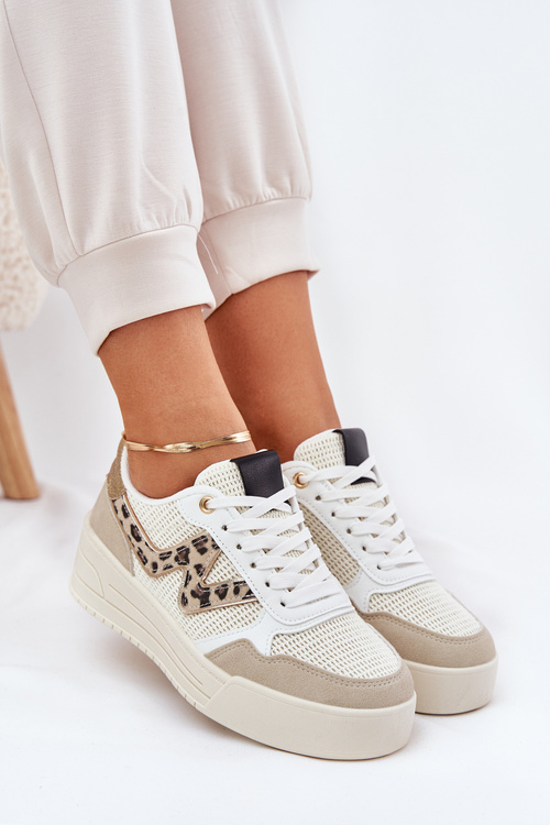 Ladies Sports Shoes On Platform Leopard Beige Lorori
