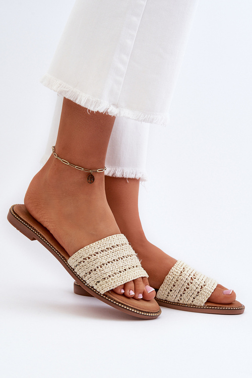 Women's Sandals with Weave on Flat Sole Beige Radians