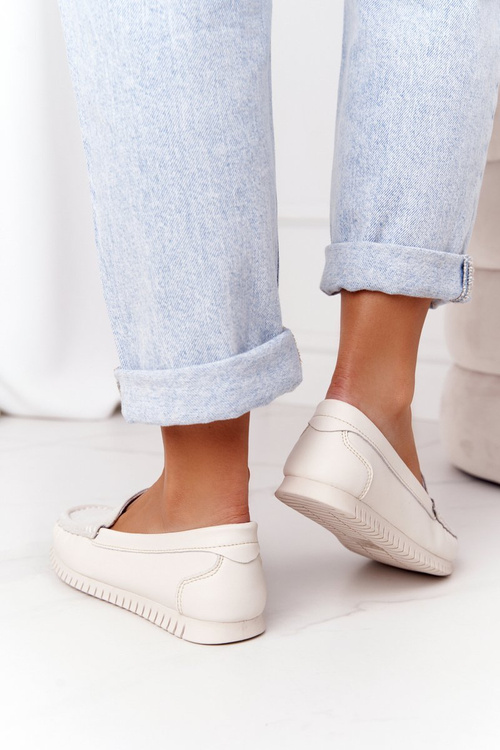 Women's Leather Moccasins S.Barski 97630 Ecru