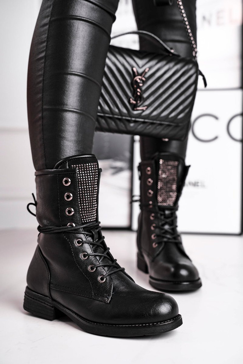 Women's Boots Warm With Zircons Black Seven Days