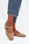 Ballet flats with strap and gold buckle Eco suede Beige Adelora
