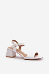 Women's White Faux Leather Block Heel Sandals Leisha